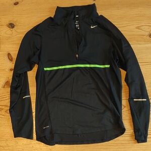 Nike Black and Green Dri-FIT Quarter Zip Running Shirt